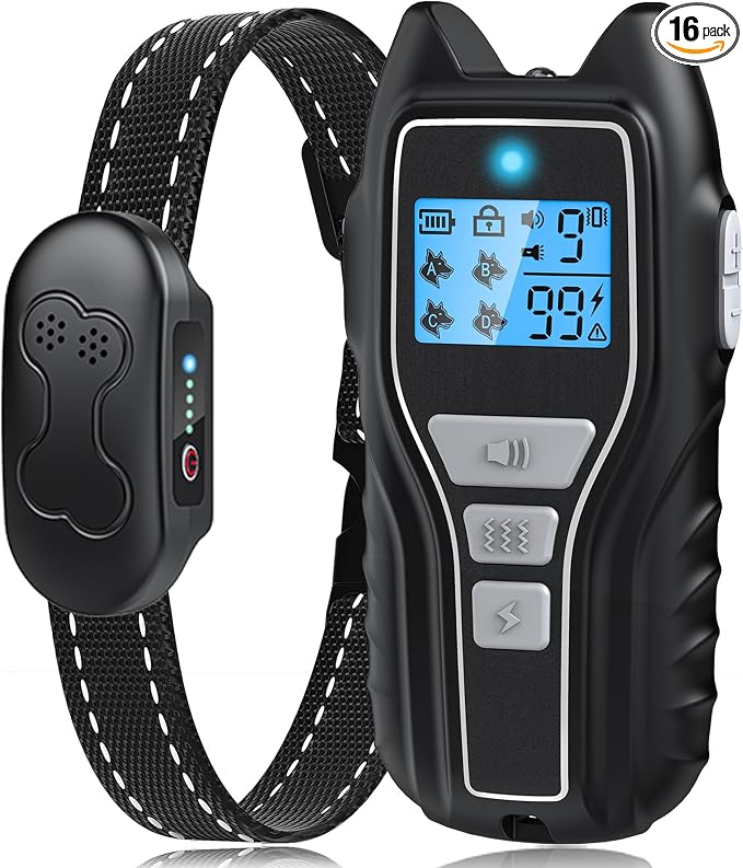 Dog Shock Collar with Remote Control - Rechargeable Dog Training Collar, IPX7 Waterproof E Collar for Dogs with 4 Safe Modes Flashlight Beep Vibration Shock Ideal for All Dog Sizes (8-150lbs)