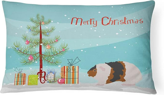 Caroline's Treasures CK4448PW1216 Teddy Guinea Pig Merry Christmas Canvas Fabric Decorative Pillow Machine Washable, Indoor Outdoor Decorative Pillow for Couch, Bed or Patio, 12HX16W