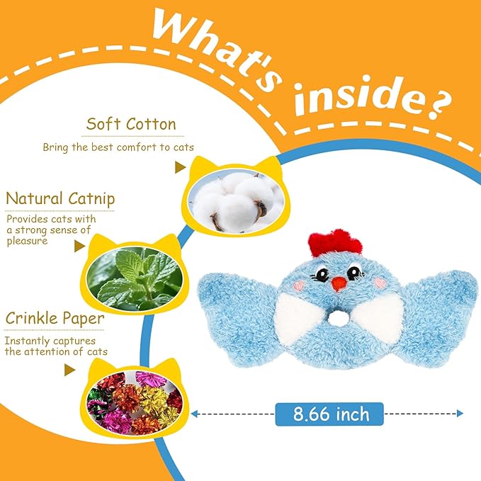 ETEKYER Bird Cat Toys for Indoor Cats with Catnip and Crinkle Sound, Interactive Kitten Toys for Indoor Kittens, Soothing Safe Chew Toy for Teething Gums, 8.6 Inches