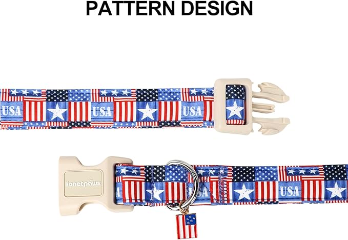 Lionet Paws Summer Dog Collar- Cute 4th of July Dog Collars with America Flag Pattern and Plastic Buckle, Light Adjustable Dog Collars for Small Medium Dogs