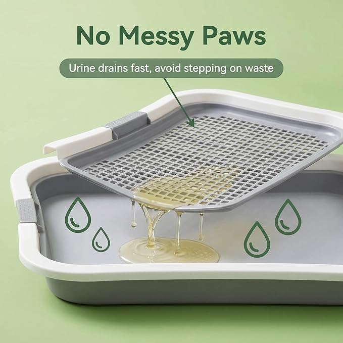 Dog Pee Pad Holder, Indoor Dog Potty Tray with Splash Guard & Center Post, Potty for Small Dogs, Waterproof and Easy to Disassembly and Cleaning Dog Toilet, 23.62"X19.69" (White)