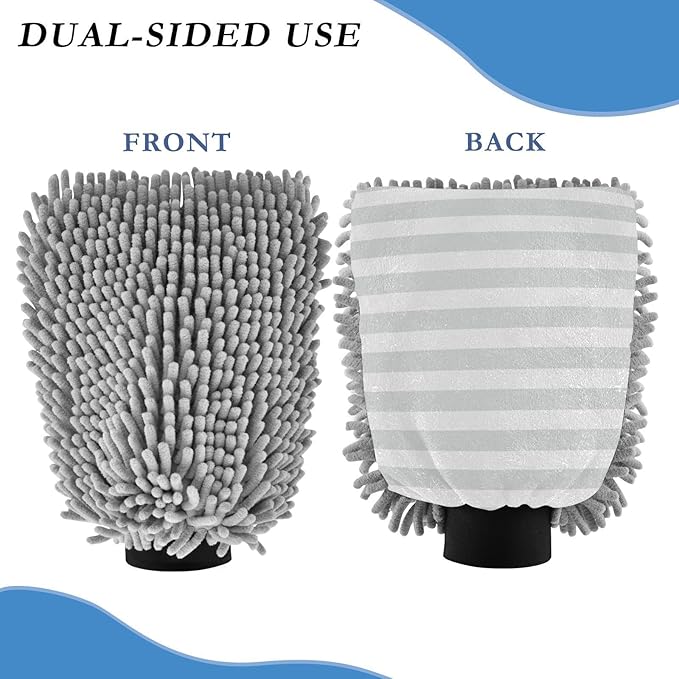 Car Wash Mitt Microfiber Wash Mitts for Car Washing Scratch-Free Cleaning Gloves Soft Non Absorbent Chenille Auto Hand Mitt Medium 2Pack Grey Stripes