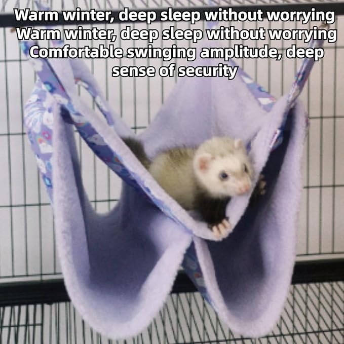 Enlarged Ferret Rat Hammock, 2 Holes Warm Guinea Pig Double Layer Hammock, Hanging Tunnels and Tubes Soft Hiding Playing Sleeping for Small Animals (Blue)