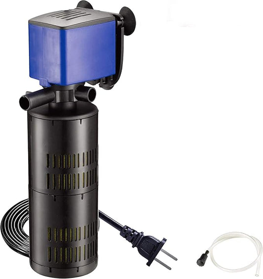 320 GPH Internal Filter Submersible Pump - 3 in 1 Aquarium Fish Tank Pump with Oxygenation, Filtration & Water Cycling, 3.9 ft max lift, 20W