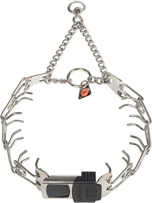 Herm Sprenger Dog Training Prong Collar with Quick Release Cliclock Buckle & Swivel Ring | Adjustable Length German Made Stainless Steel Collar for Small to Medium Dogs Up to 15" Neck (2.25mm Prongs)