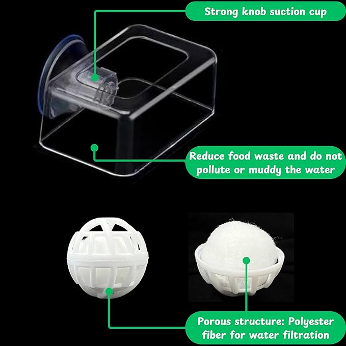Acrylic Fish Feeding Box Ring for Turtle and Filter Balls Set, Betta Feeding Ring with Nitrifying Balls, Fish Feedings Box, Food Holder, Turtles Enrichment Toys, Tank Accessories (Clear, S)