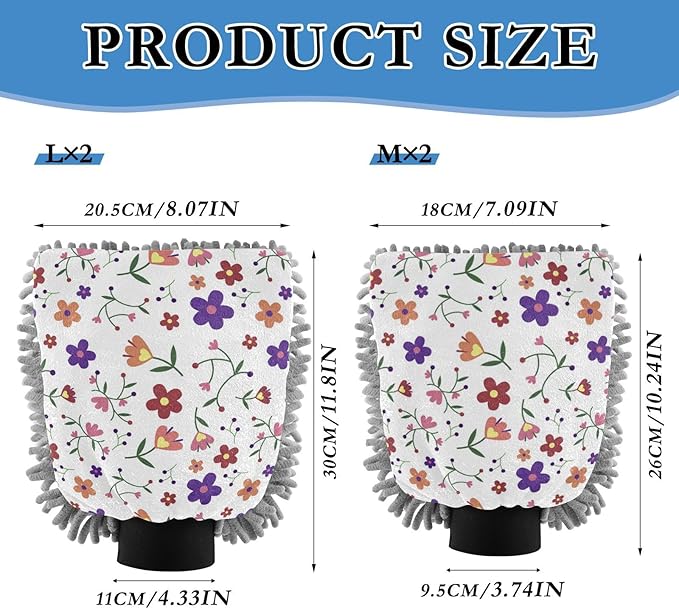 Car Wash Mitt Microfiber Wash Mitts for Car Washing Scratch-Free Cleaning Gloves Soft Non Absorbent Chenille Auto Hand Mitt Medium 2Pack Wildflower