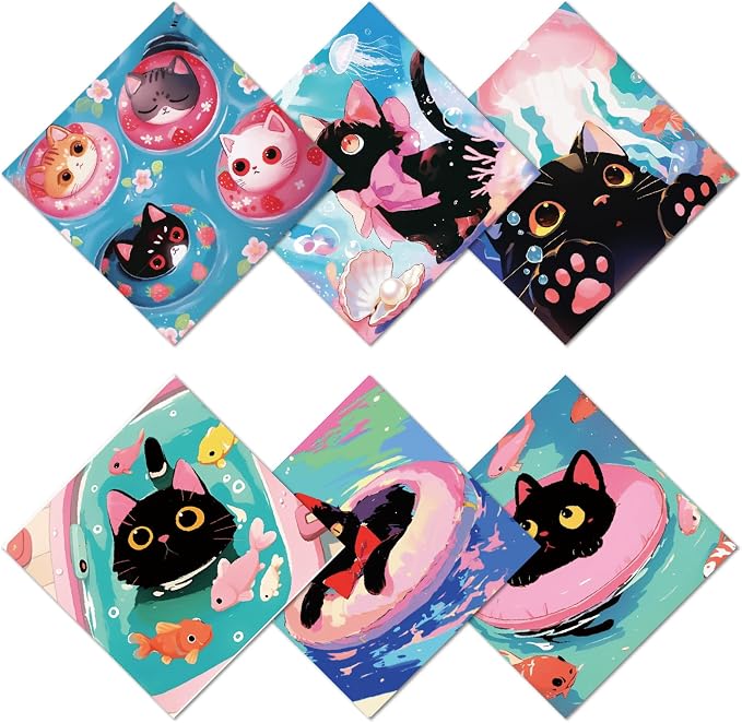 CREATCABIN 6Pcs Eyeglass Cleaning Cloth Microfiber Cleaning Cloths for Glasses Black Cat Glasses Cleaner Wipes Microfiber Reusable Glass Clean for Phone Lens Laptops Screens 6x6Inch