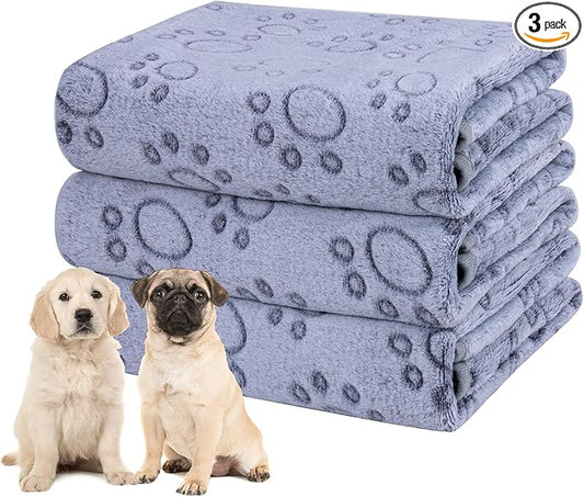 Dono 1 Pack 3 Dog Blankets, Soft Fluffy Fleece Pet Blanket Warm Sleep Mat Paw Print Design Puppy Kitten Throw Blankets Doggy Blanket for Dogs