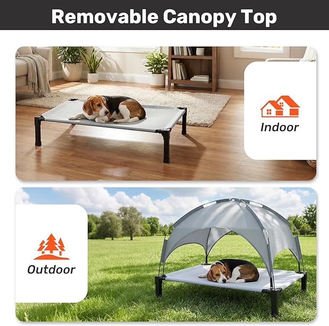 Heeyoo Elevated Dog Bed with Removable Canopy, Portable Dog Cot with Sun Protection Shade Tent, Raised Pet Cooling Cot Bed for Dogs, 60in