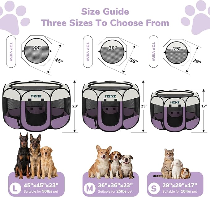Dog Cat Playpen, Portable Small Animal Playpen Crate Indoor for Dogs Cats Rabbits, Foldable Guinea Pigs Bunny Cage Enclosure Outdoor, Pop Up Dogs Cats Tent Kennel with Carrying Case, Purple