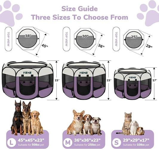 Dog Playpen, Portable Puppy Pet Crate Indoors for Small/Medium/Large Dogs Cats Rabbits, Foldable Dog Cage Enclosure for Outdoor, Pop Up Dogs Tent Kennel with Carrying Case, Purple