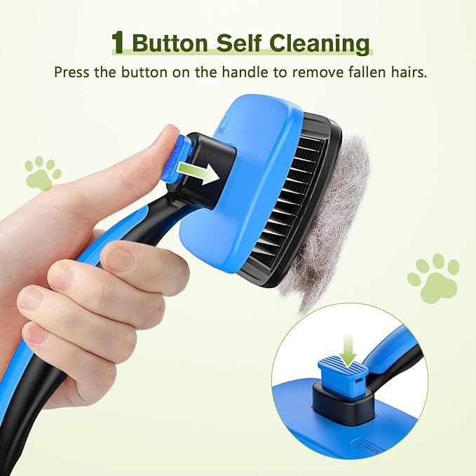 Pecute Skin Friendly Self-Cleaning Slicker Brush for Dog & Cat Shedding | 1 click clean, Lightweight, Undercoat hair removal, For short/long/double/white coats