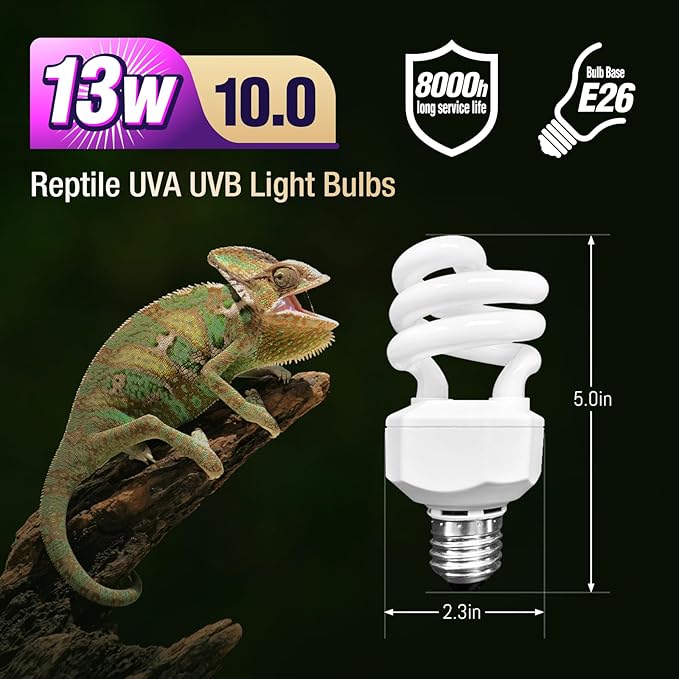 Leoterra 13W 10.0 UVB Bulb – Compact Reptile uvb Light for Bearded Dragon & Green Iguana Hatchlings, Chameleons (Juvenile) & Box Turtles | High Output E26 UVB Lamp(110V)