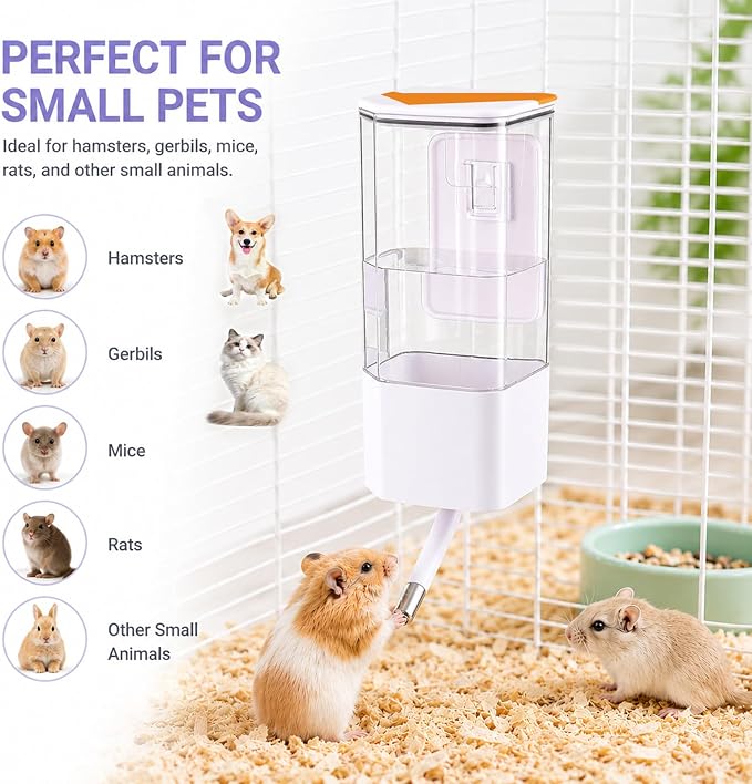 47OZ No-Drip Small Animal Water Bottle, Large Capacity Leakproof Hanging Pet Water Dispenser for Cage Crate, Water Feeder for Guinea Pig, Hamster, Rabbit, Ferret, Chinchilla (White)