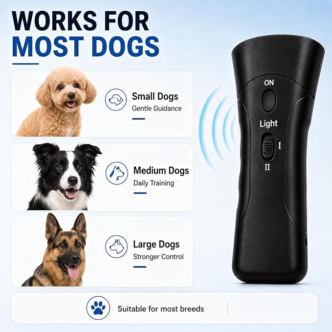 Trainer Ultrasonic for Dogs, Anti Barking Device, 2-in-1 Handheld Dog Repeller, Bark Control Tool for Indoor & Outdoor (1PC) | Suitable for all pets
