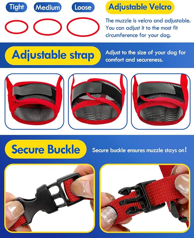 Dog Muzzle, Soft Air Mesh Muzzles for Extra Large Dogs, Breathable Dog Mussels for Scavenging Biting Licking & Barking, Adjustable Mouth Guard for Grooming, Allows Panting and Drinking (Red,XL)