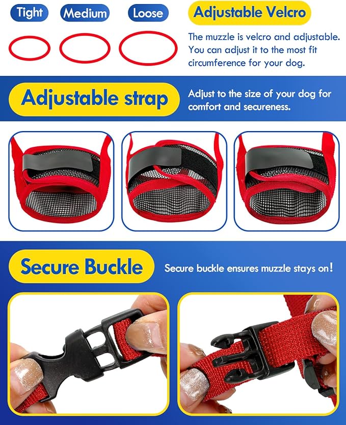Dog Muzzle, Soft Air Mesh Muzzles for Extra Large Dogs, Breathable Dog Mussels for Scavenging Biting Licking & Barking, Adjustable Mouth Guard for Grooming, Allows Panting and Drinking (Red,XL)
