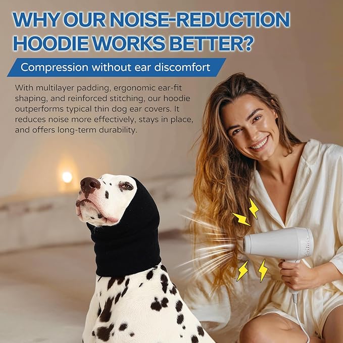 Dog Calming Hoodie and Ear Muffs – Soft Double-Layer Ear and Neck Cover for Anxiety Relief & Noise Protection, Elastic Pet Head Wrap for Grooming, Bath, Drying & Fireworks