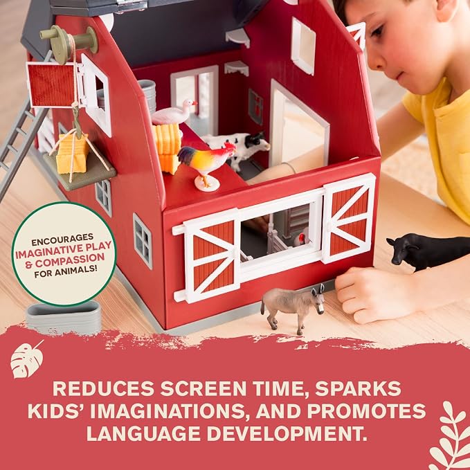 Terra by Battat – 20 Pieces Wooden Animal Barn Toy Set – Farm Animals & Play Fence – Pretend Play for Toddlers & 3+ Years – Educational Toys – Farmhouse Playset