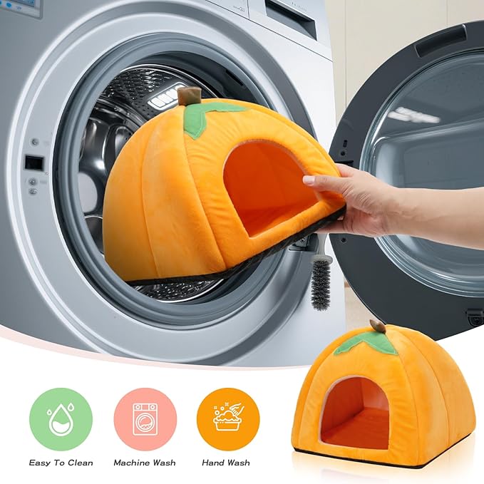 Guinea Pig Hideout Warm Fleece Small Animal Bed Washable Pet Cushion Winter Warm Sleeping Nest for Hamster Rabbit Chinchilla(Pumpkin Style)