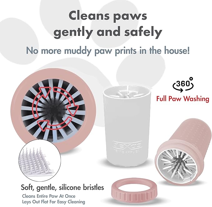 Dexas MudBuster Medium Dog Paw Cleaner in Blush - Fits 1.5"-2.5" Wide Paws, Portable Paw Washer for Muddy Paws, Dog Paw Cleaning Cup with Gentle Silicone Bristles, Quick Clean Pet Paw Washer
