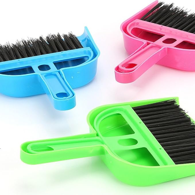 Pet Cage Broom Brush Dustpan Set - Small Cat Litter Sweeper for Pet Cage Clean and Car Keyboard Brush (Green)