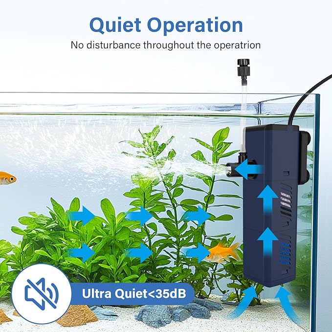 fishkeeper Aquarium Internal Filter,Adjustable Submersible Fish Tank Filter with 135GPH Water Flow, Ultra Quiet Biochemical Sponge Filter for 25-100 Gallon Tank(5W)