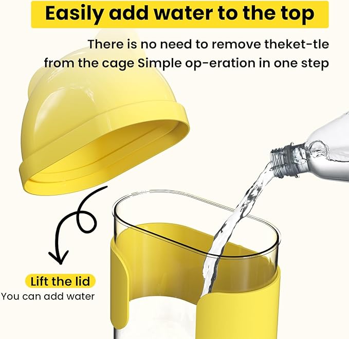 11 Fl Oz No Mess Hanging Water Dispenser,Leak-Proof Automatic Bird Water Feeder,Small Animal Water Bottle for Guinea Pigs,Chinchillas,Ferrets,Parrots,Squirrels,Rats,Bunnies (Yellow)