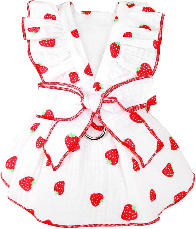 Dog Dresses for Small Dogs Girl Female Clothes Cat Clothes Cat Dress Cute Cotton Extra Small Summer Clothes Bow Decor Printed Strawberry Dog Birthday Outfit Puppy Clothes White S