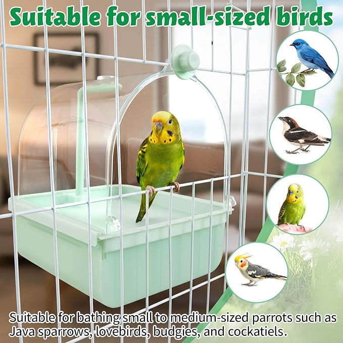 Maxdot Automatic Bird Baths for Cage Parakeet Bath with Pump Indoor Parrot Bathtub with Shower Running Water, Motion Sensor, Filter for Pet Birds Budgies Lovebirds Finches Cockatiels Cockatoos, Green