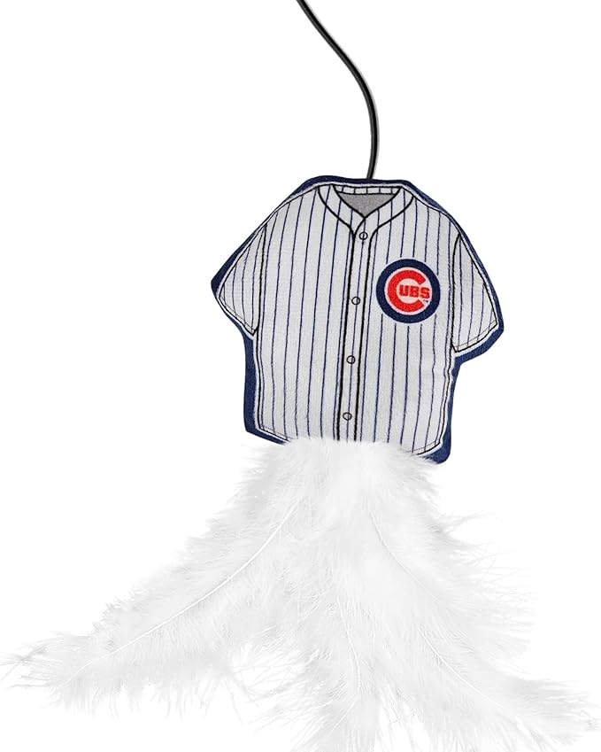MLB Chicago Cubs Team Jersey Wand with CAT NIP, Cat Toy Jersey Shaped Plush Teaser Toy for Cats & Kittens - Interactive Pet Toy for Play & Exercise