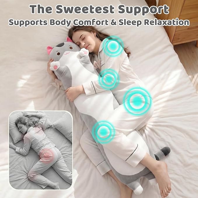 Mewaii Long Cat Plush 5 Sizes, 120% Extra Filling Giant Plushness Kids Body Pillow, Kawaii Cute Grey Cat Stuffed Animals Plushies, Big Long Body Pillow Cat Plush Gift for Girls 53”