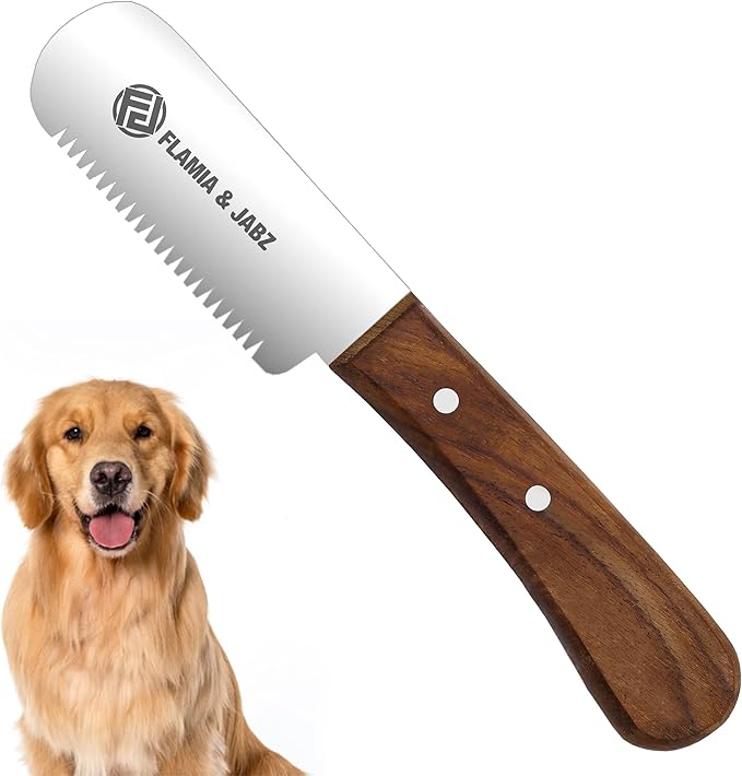 FLAMIA & JABZ Professional Dog Grooming Hand Stripping Knife, Stripper Trimmer Tool, Red Meranti Wooded Handle non slip grip with Tripping Stainless Steel blade (Coarse, Right Handed)