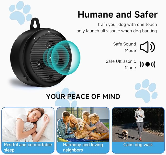 35ft ultrasonic Dog bark Box Anti Barking Device for Dogs Bark Deterrent Devices with 3 Modes （Black+Grey）
