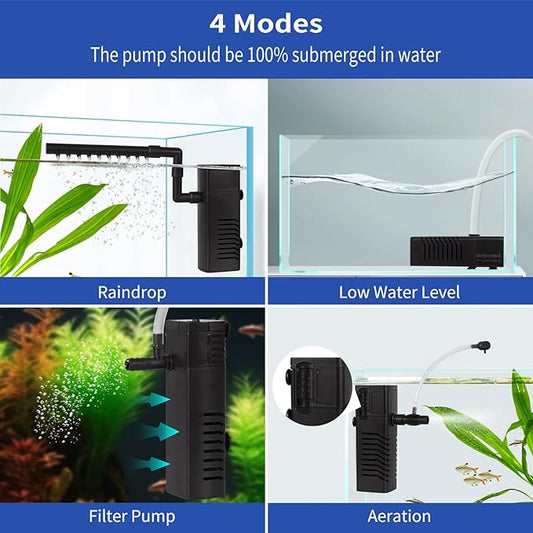 Aquarium Filter Fish Tank Filter Powerful Submersible Turtle Water Filters Ultra Quiet Biochemical Sponge Filter for 3 to 10 Gallon Tank Filtration/Oxygenation/Water Cycle 5in1(2.5w)
