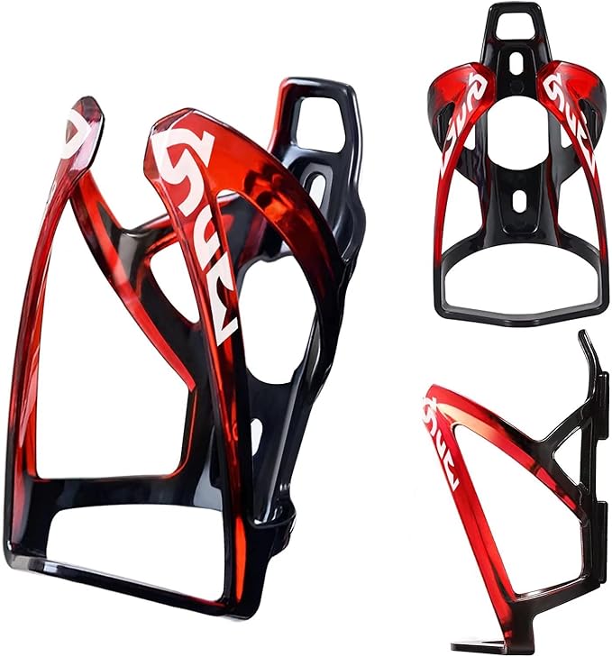 Suruid Bike Water Bottle Cage, Universal Drink Holder - Durable Ultralight Plastic Bottle Holder for Cycling, MTB, Road & Mountain Bikes, 2 Pack - Black Red