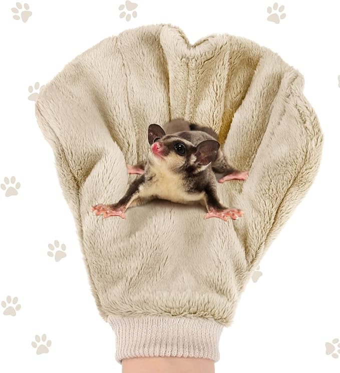 2 Pcs Sugar Glider Bonding Mitt, Calming Sleeping Glove, Bite Proof Animal Handling Gloves, Hedgehog Accessories Calming Glove for Train Your Sugar Glider Small Animals Hamster Rats Pet (Beige)
