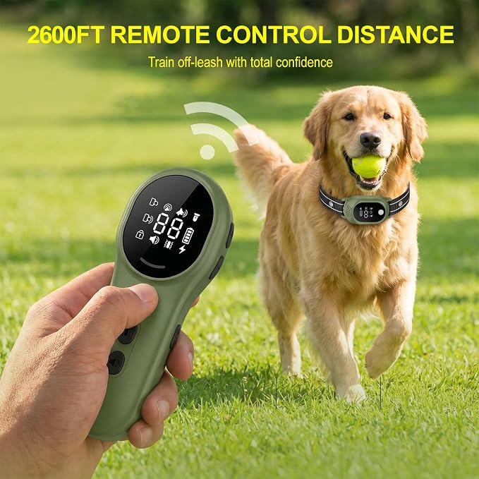 Shock Collar for Dogs & Dog Bark Collar - with 2600FT Range, 100 Levels Sensitivity, IP67 Waterproof for Small, Medium, Large Dogs (Green)