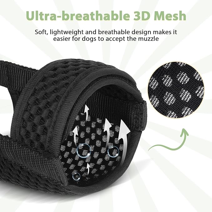 Mayerzon Dog Muzzle with Hook and Loop for Large Medium Small Dogs, Patented Soft Mesh Beagle Labrador Puppy Muzzles for Biting Chewing Grooming, Breathable, Adjustable (Black, XXS)