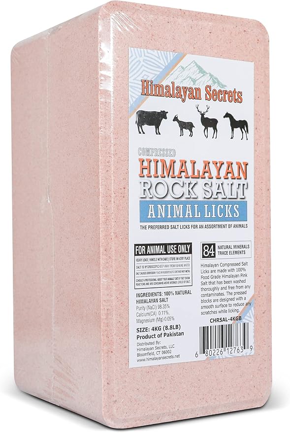 Salt Block for Deer & Horses – Compressed Mineral Salt Lick for Livestock, Cattle & Goats – Himalayan Secrets Pink Rock Salt Block (8.8LB/4KG, Block)