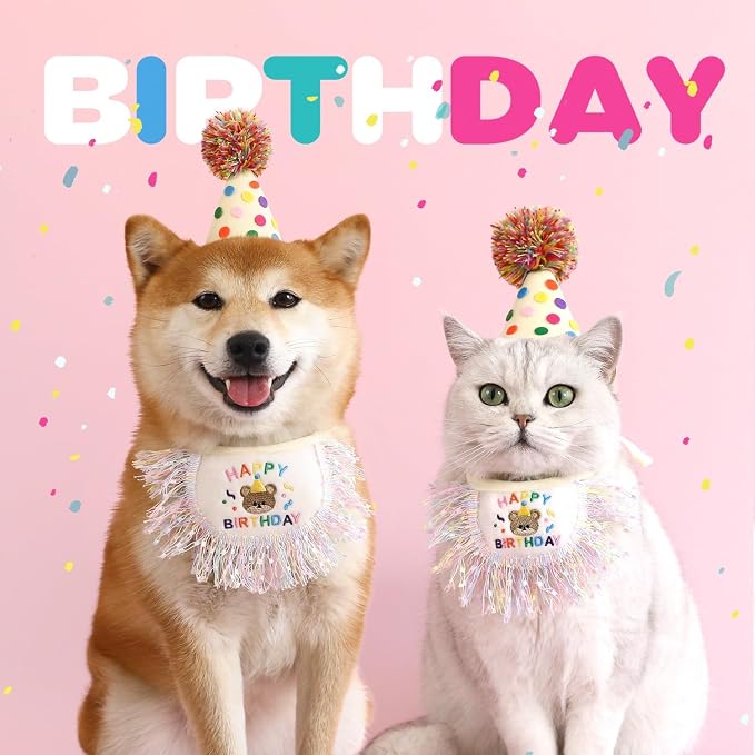 Dog Princess Costumes Puppy Birthday Bandana Scarf and Party Hat Cute Lace Dog Bib Scarf and Birthday Hat Doggy Birthday Party Decorations Set