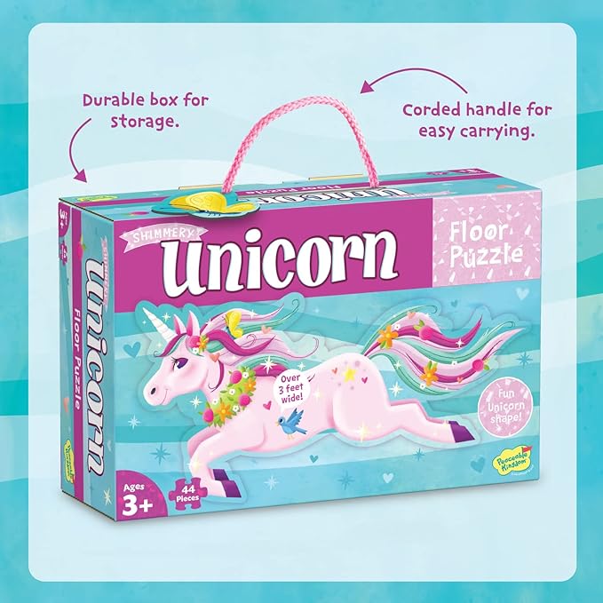 Peaceable Kingdom Shimmery Unicorn Floor Puzzle - 44-Piece Giant Floor Puzzle for Kids Ages 3 & up - Fun-Shaped Puzzle Pieces - Great for Classrooms
