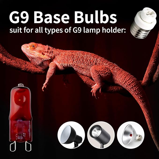 G9 Red Heat Lamp Bulbs for Reptiles 50W 4Pack,Mini Night Halogen Light Bulbs,Dimmable Infrared Heat Light for Tortoise,Turtle,Gecko,Bearded Dragon,Lizard Tank