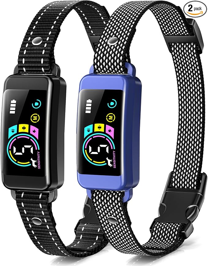 Bark Collar, 2 Pack Smart Dog Bark Collar for Large Medium Small Dogs, Anti Barking Device for Dogs Training Collar with Beep Vibration Harmless Shock, 5 Adjustable Sensitivity (Blue)