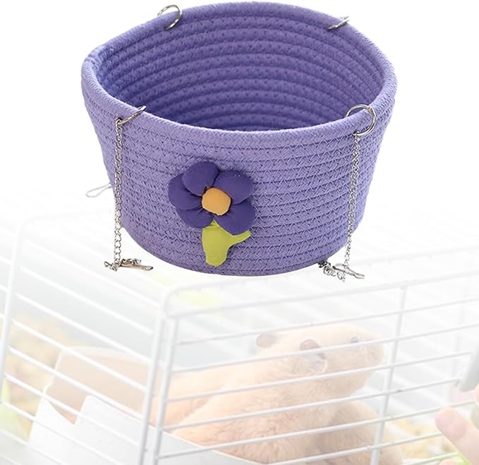 Small Pet Hammock Cage Accessory Multipurpose Rest House with Sturdy Chains Rat Sleeping Nest Hanging Rat Bed Basket for Yard, Purple