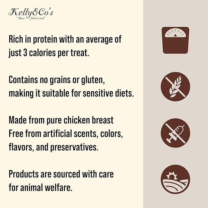 KELLY & CO'S Freeze Dried Cat Treats - Chicken Breast Made from a Single Ingredient. Grain-Free, high Protein Healthy cat Treats (1.4 oz x 4 Packs) Minimally Processed Indulgent Treat.