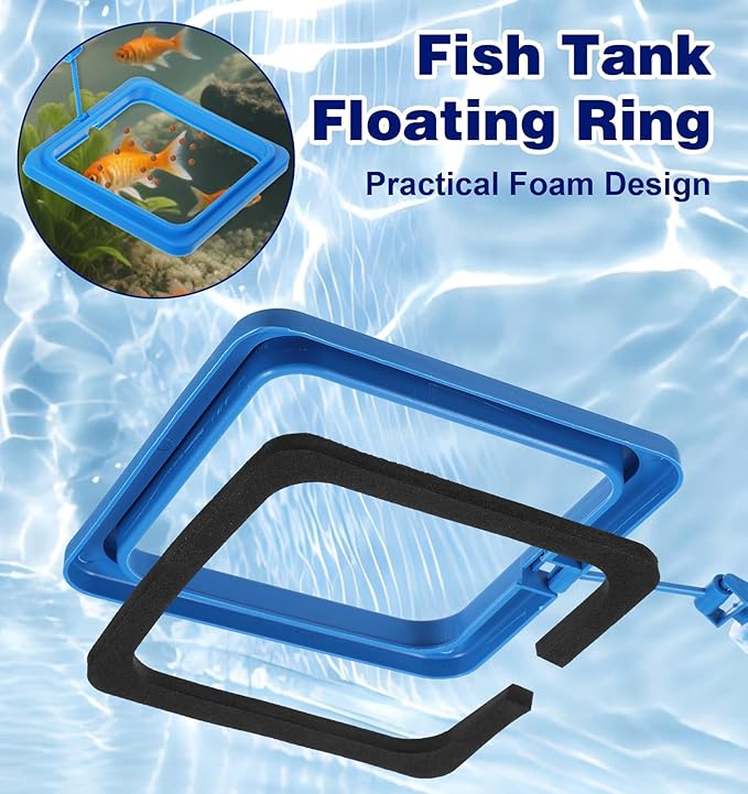 Fish Feeder Ring, 4 Pack Fish Feeding Ring Round and Square Floating Food Feeder with Suction Cup for Betta, Goldfish, Guppy, Turtle