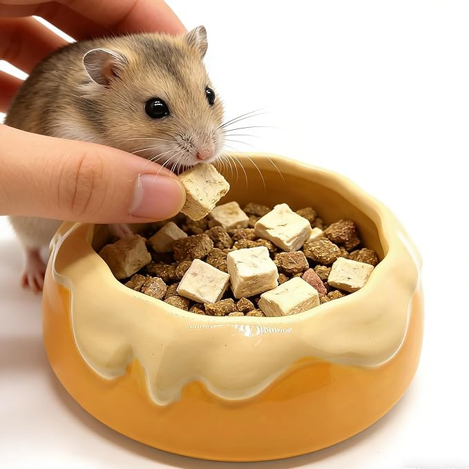 M2cbridge Ceramic Pudding Hamster Food Bowl Feeding Dish Water Bow for Guinea Pig Hedgehog Small Animal(Yellow)