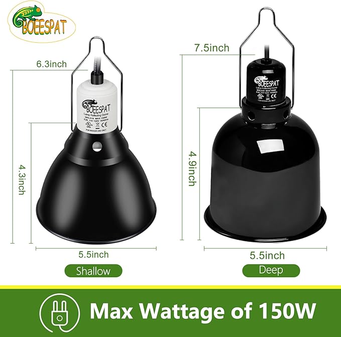 Reptile Light Fixture 5.5 inch Deep Dome with Switch, Optical Reflecting Cover for UVB/UVA Basking Bulbs & Ceramic Heat Emitters
